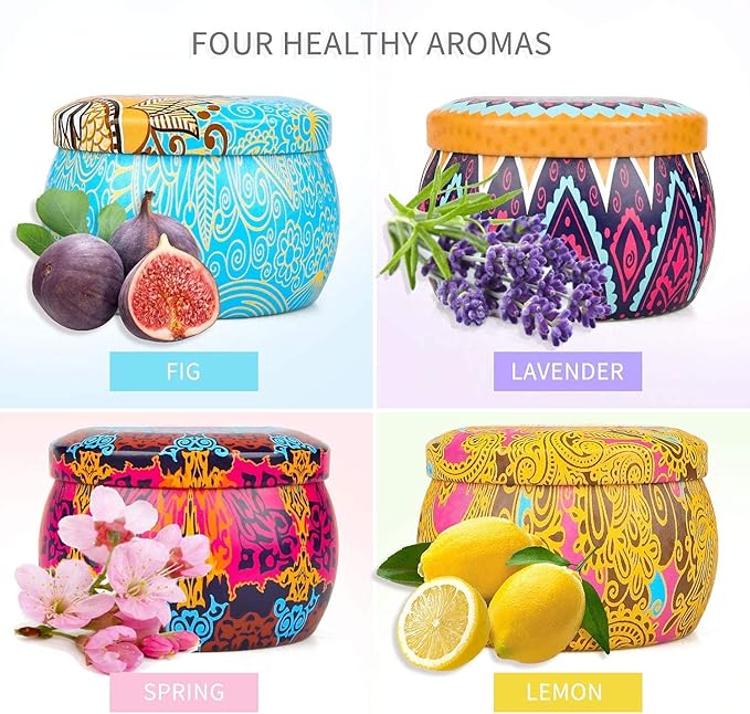 Scented Candles Gift Set, 8% Essential Oil, 4 Pack Aromatherapy Candle, Stress Relief Gifts for Women,120H Burning, Candles for Home Scented, Ideal for Birthday, Christmas, Thanksgiving, Mother's Day