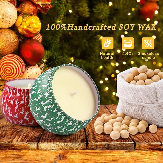 Christmas Candles, 4 Pack Scented Candles, Christmas Gifts for Women, Soy Candles Set, 120H Burning Time, Aromatherapy Candle for Meditation, Yoga, Relaxation, Bath, SPA, Ideal Gifts for Women