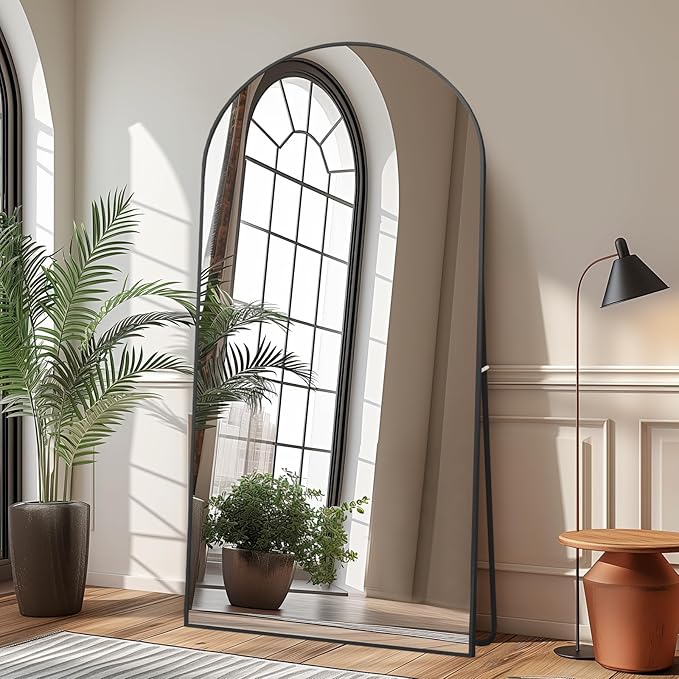 Beauty4U 71" x 32" Arch Full-Length Mirror, Black Metal Frame, Free Standing & Hanging Mounted for Living Room & Bedroom