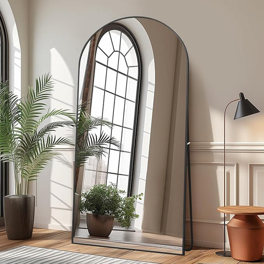 Beauty4U 71" x 32" Arch Full-Length Mirror, Black Metal Frame, Free Standing & Hanging Mounted for Living Room & Bedroom