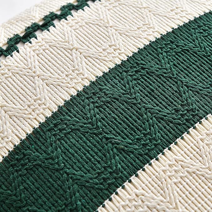 Fancy Homi Set of 2 Dark Green Boho Long LumbarDecorative Throw Pillow Covers 14x24 Inch for Couch Bed Sofa Bedroom, Modern Farmhouse Vintage Forest Green Living Room Decor