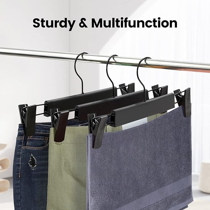 30 Pack Pants Hangers with Adjustable Non-Slip Clips Anti-Rust Hanging Hook for Trouser,Skirts,Jeans,Clothes Hangers Black