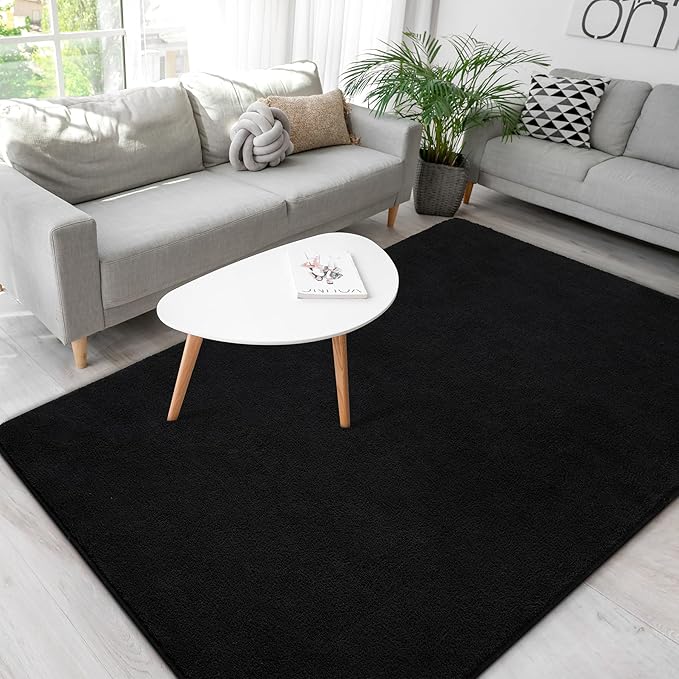 Soft Rugs for Living Room 6x9 Black, Minimalist Area Rug for Bedroom Nursery Dining Table Dorm, Large Throw Rugs for Men Boys Girls Kids Room Indoor Floor Carpets