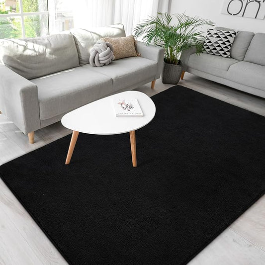 Soft Rugs for Living Room 6x9 Black, Minimalist Area Rug for Bedroom Nursery Dining Table Dorm, Large Throw Rugs for Men Boys Girls Kids Room Indoor Floor Carpets