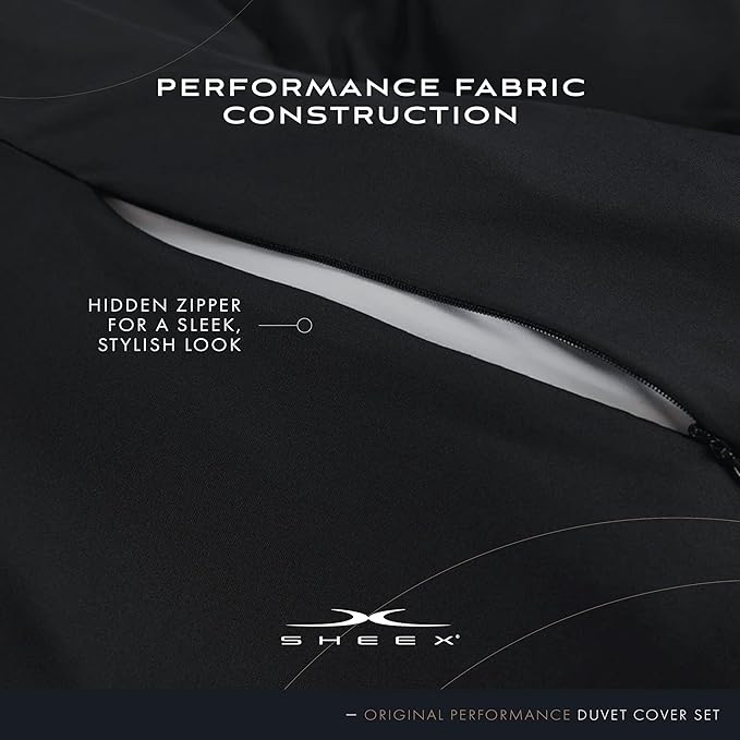 SHEEX Original Performance Cooling Duvet Cover Set, Lightweight King Duvet Cover with 2 King Pillow Shams, Black