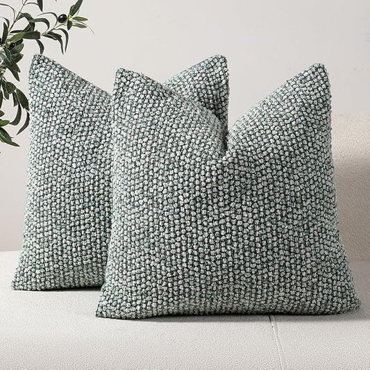 Striped Euro Sham Pillow Covers 26x26 Set of 2 Green Textured Boucle Chic Morden Boho Accent Farmhouse Square Decorative Couch Throw Pillow Covers for Home Decor Bed Sofa Living Room