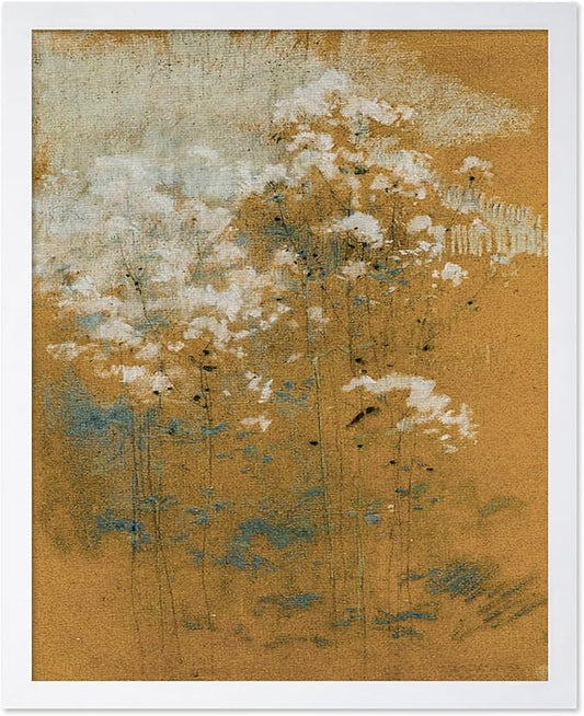Poster Master Vintage Wild Flowers Poster - Retro Tonal Botanical Painting Print - Abstract Art - Floral Art - Farmhouse Art - Aesthetic Flower Shop or Living Room Wall Decor, 16x20 White Framed