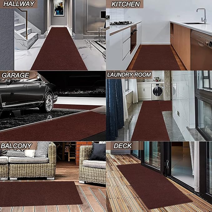 3' x 20' Runner Rugs with Rubber Backing, Indoor Outdoor Utility Carpet Runner Rugs, Chocolate Brown, Can Be Used as Aisle for The RV and Boat, Laundry Room and Balcony