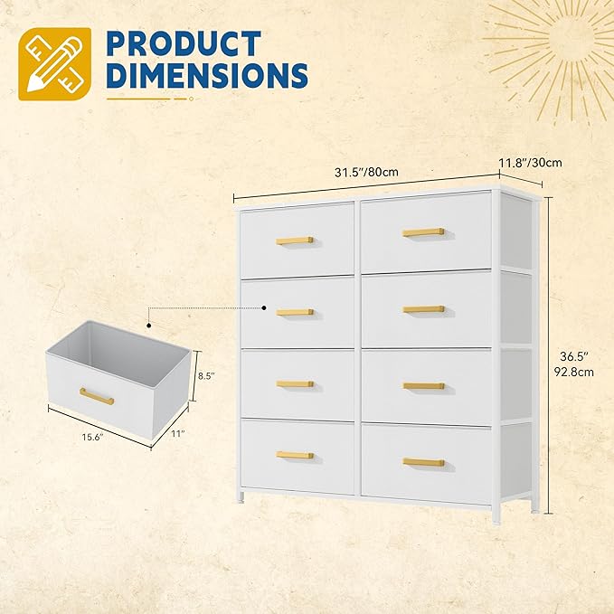DWVO Fabric Dresser for Room, Tall Storage 8 Drawers, Black Dresser & Chest of Drawers, Storage Drawer Organizer for Closet, Living Room