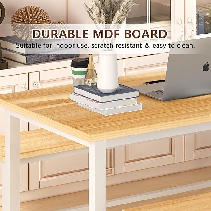 Lamerge Kitchen Table Set with 2 Benches 4 Person Dining Room Table Set for Home Kitchen, Dining Room, Restaurant, Space Saving, 47.2inch Table and 41.3inch Bench, Beige