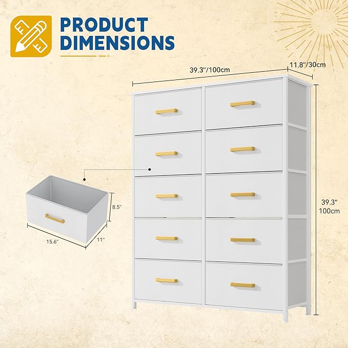 DWVO 10 Drawers Dresser, Fabric Dresser, Fabric Storage Tower, Organizer Unit for Bedroom, Living Room, Hallway, Closets