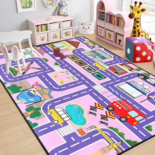 Car Rugs for Kids Toy Cars - Car Track Carpet for Boys Road Rug for Bedroom Road Map Carpet for Kids Toy Play Mat Farm, 3x5 Feet