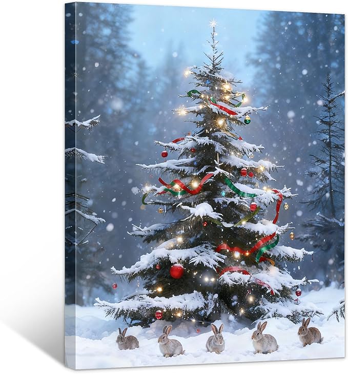 Framed Christmas Pictures Wall Decor,Vintage Pine Tree Prints,Winter Christmas Canvas Wall Art Decoration for Bedroom Bathroom Living Room Rustic Xmas Holiday Gifts (Christmas Tree 17, 11'' X 14'')