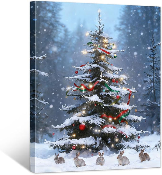 Framed Christmas Pictures Wall Decor,Vintage Pine Tree Prints,Winter Christmas Canvas Wall Art Decoration for Bedroom Bathroom Living Room Rustic Xmas Holiday Gifts (Christmas Tree 17, 16'' X 20'')