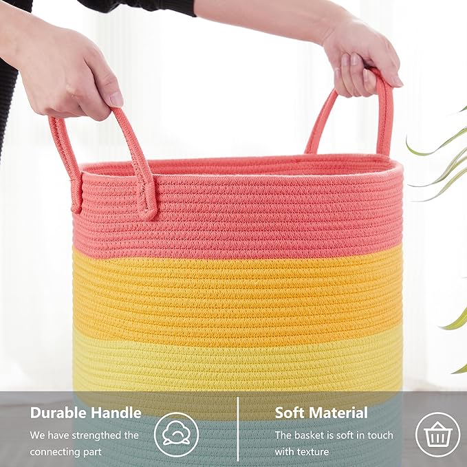 Rainbow Baby Girls Kids Hamper Laundry Basket for Nursery Toddler Clothes Blanket Basket for Toy Woven Rope Unicorn Hamper in Playroom Bedroom