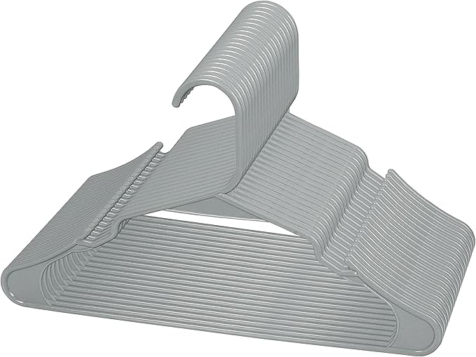 Royale Linens 20 Pack Grey Plastic Hangers for Clothes - Heavy Duty Clothes Hanger for Everyday Use - Lightweight & Space Saving Notched Plastic Hangers