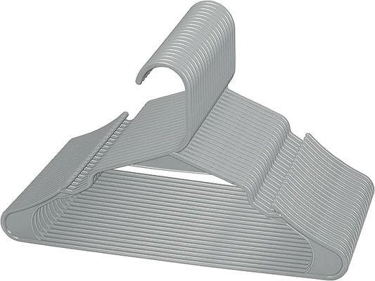 Royale Linens 20 Pack Grey Plastic Hangers for Clothes - Heavy Duty Clothes Hanger for Everyday Use - Lightweight & Space Saving Notched Plastic Hangers