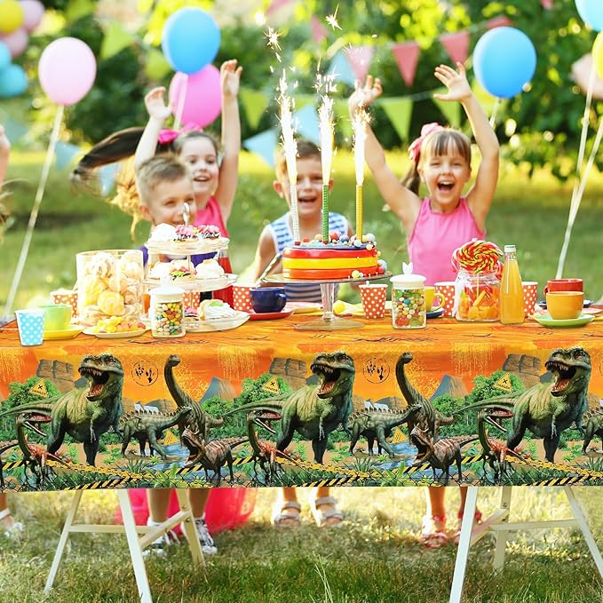 Tiamon 6 Pcs Dinosaur Tablecloth Dinosaur Party Table Covers Plastic Tablecloth for Kids Adults Birthday Party Picnic Supplies 54 x 108 Inch (Yellow)