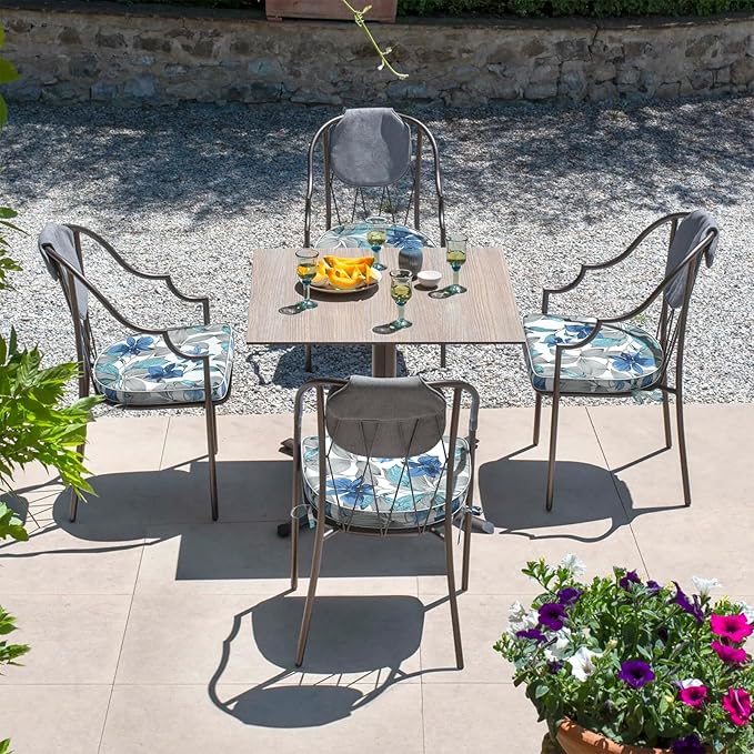 Set of 4 Outdoor Chair Cushions 19"x19"x2",Water Repellent Patio Seat Cushion with Ties and Removable Covers,Dining Chair Cushions for Indoor Kitchen Yard and Patio Furniture,Clemens Noir Blue