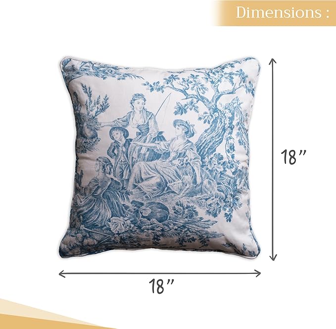 Maison d' Hermine Decorative Pillow Covers 18 x 18 Inch Square 100% Cotton Throw Pillow Covers with Invisible Zipper for Living Room Couch, Chair, Sofas, Bedroom, Home (The Miller - Denim)