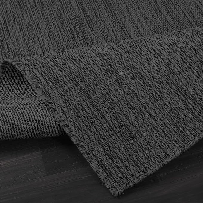Washable Indoor Outdoor Rug 5x7 Weather Resistant Area Rugs Modern Solid for Porch Deck Balcony Backyard Patio Outside Carpet (5 X 7 Dark Grey)