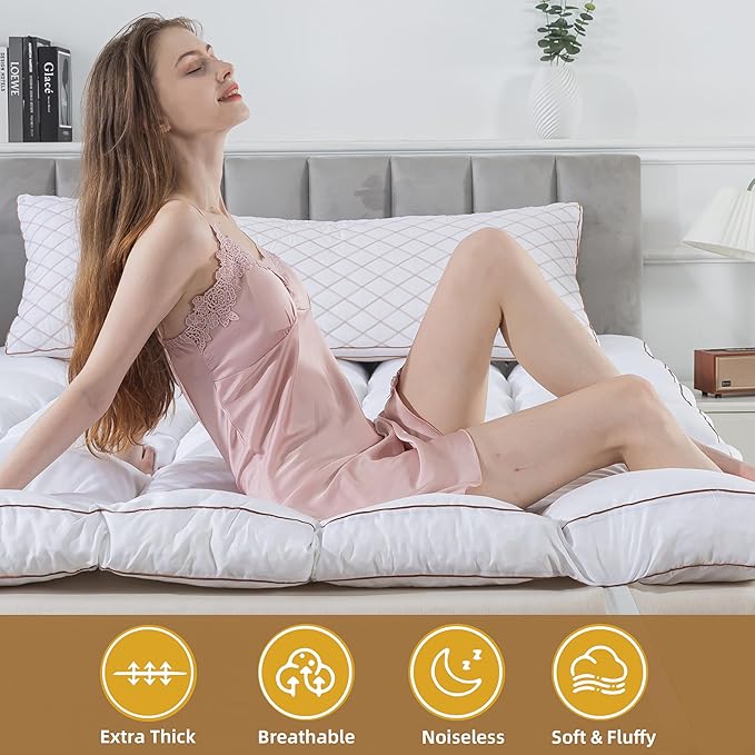 WhatsBedding 3 Inch Memory Foam Mattress Topper Queen Size for Back Pain, 1700GSM Fluffy Shredded Memory Foam Filled Pillow Top, Extra Soft Bed Topper, Thicked Down Alternative-Lined, 60x80in
