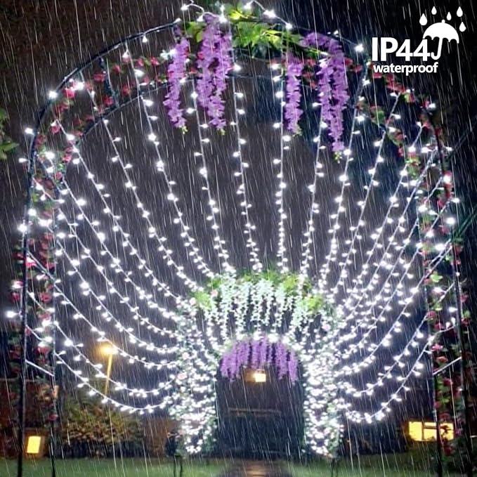 QITONG 165ft 500 LED White String Lights Outdoor Waterproof, 8 Modes Christmas Light Plug-in, Clear Wire Christmas Tree Light Indoor