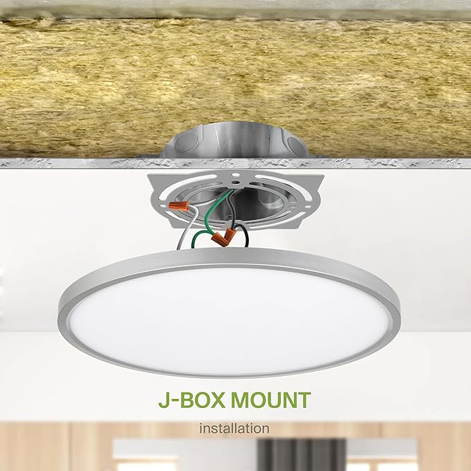 ASD LED 12" Round Flush Mount Ceiling Light Fixture, Low Profile Surface Lighting | 5CCT, Dimmable, Ultra-Thin, ETL Listed | 24W 1900LM 2700-6000K 120V | Kitchen, Hallway Lamp | Nickel, 12 Pack
