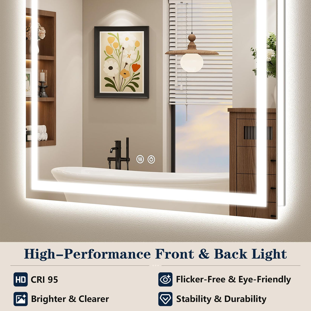 VEEYLOS 55x40 Inch LED Bathroom Mirror with Lights, Backlit & Front Lit