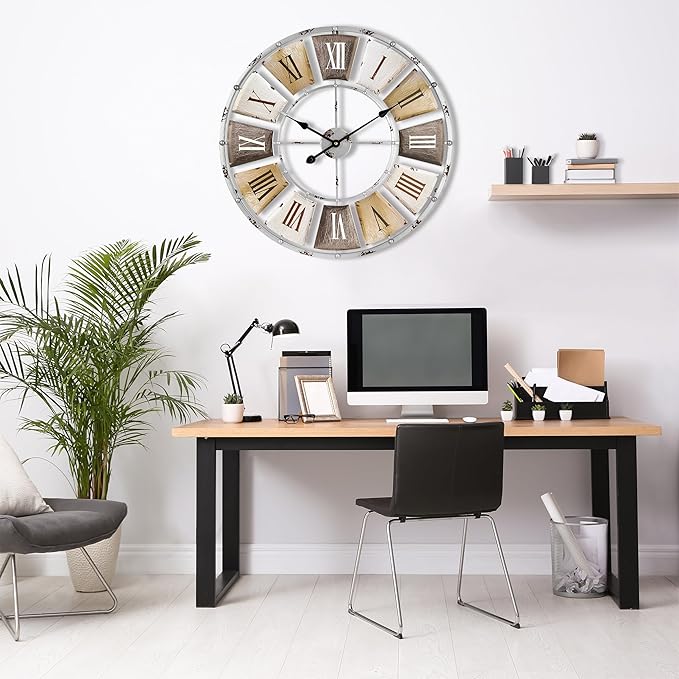 Sorbus Decorative Large 24-Inch Wall Clock for Living Room, Vintage Industrial Modern Rustic Farmhouse Style, Oversized Roman Numeral Clock, Modern Wall Clock, Ideal Room Décor