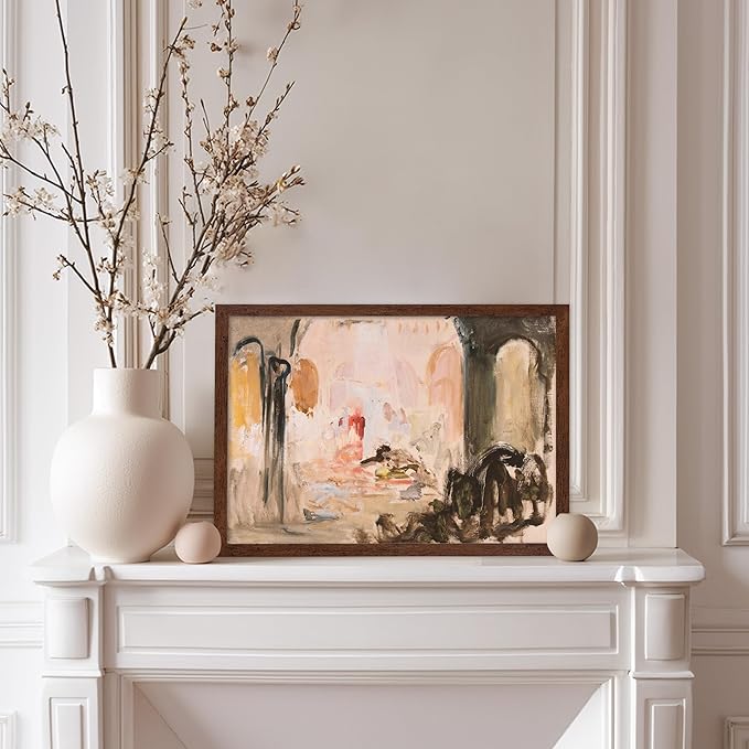 Poster Master Vintage Abstract Poster - Retro City Landscape Painting Print - City Art - Moody Art - Modern Farmhouse Art - Aesthetic Art - Great Living Room or Office Decor, 8x10 Brown Framed