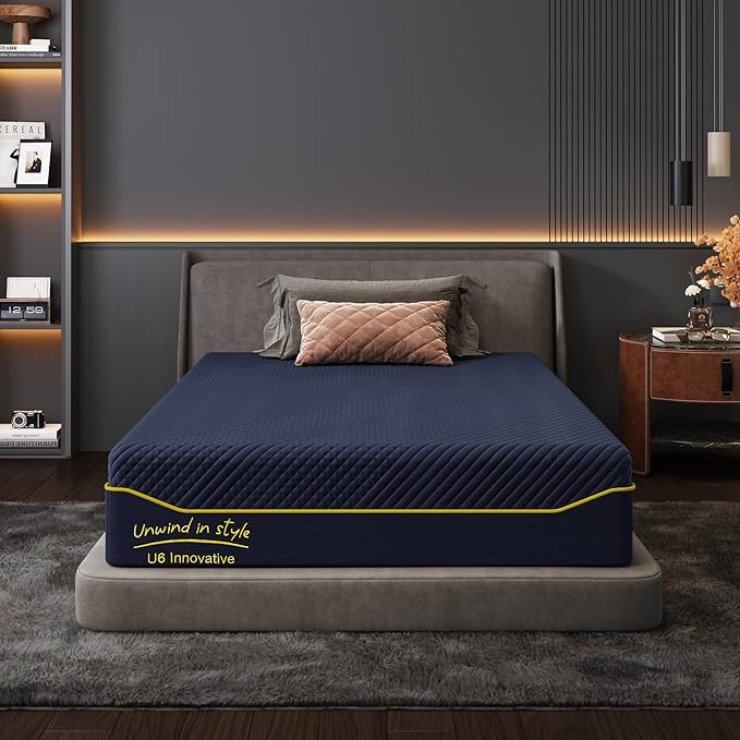 10 Inch Memory Foam Full Mattress with Green Tea Cooling Gel, CertiPUR-US Certified, Breathable & Supportive Mattress in a Box, Navy Blue