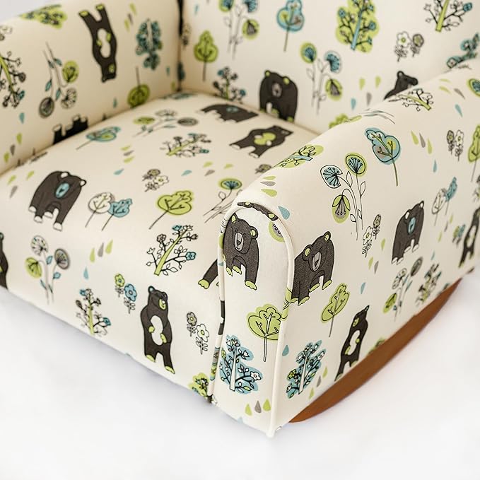 Kid Rocking Chair for Toddlers, Child Chair for Little Kids, Upholstered Toddler Armchair for Children, Comfy and Cute Little Kid Chairs (Rockers, Bears & Trees Print)