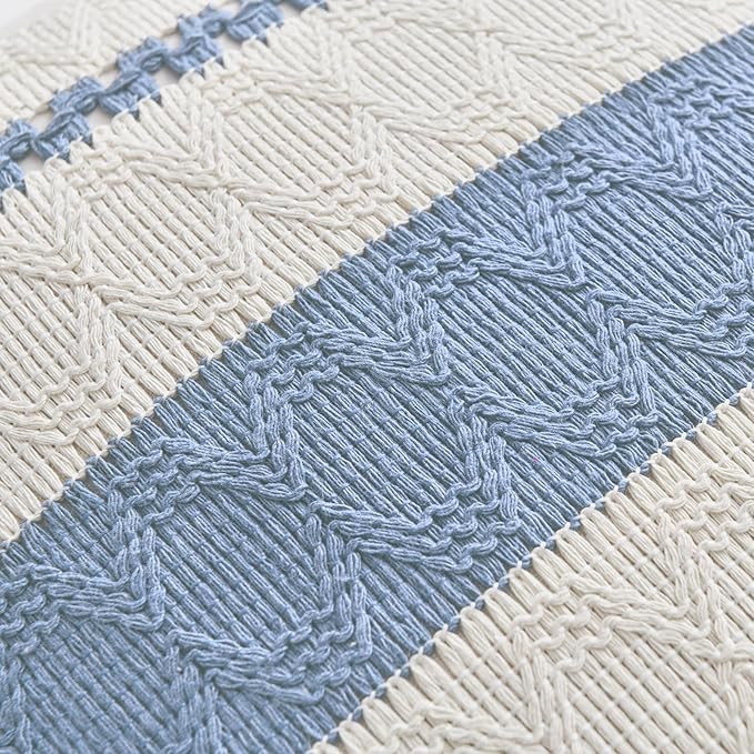 Fancy Homi Set of 2 Boho Light Blue Lumbar Decorative Throw Pillow Cover 12x20 Inch for Couch Bed Sofa Chair, Modern Organic Farmhouse Home Decor, Soft Cotton Cute Accent Rectangle Cushion Case