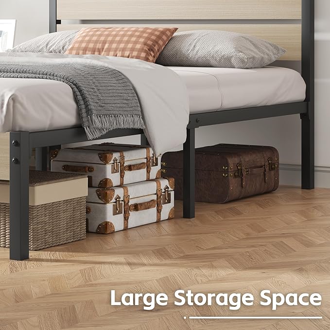 Full Bed Frame with Headboard and Footboard, with Under Bed Storage, All-Metal Support System, No Box Spring Needed, Easy Assembly, Beige