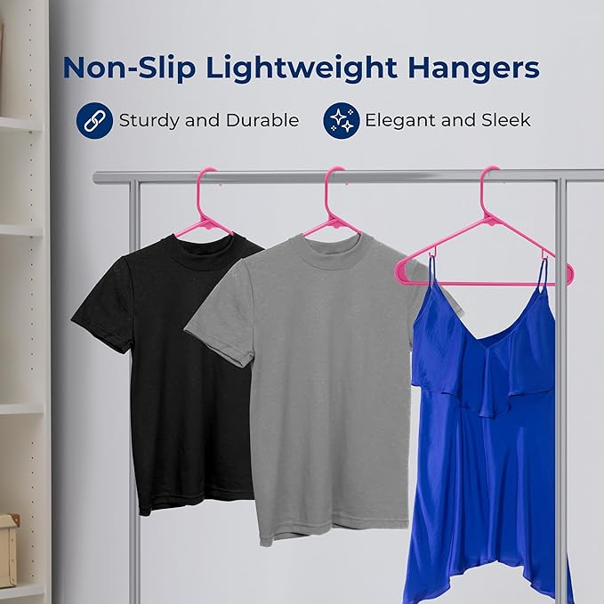 SereneLife 200 Pack Plastic Hangers, Non-Slip, Space-Saving Closet Organizers, Durable and Strong for Shirts, Sweaters, Hoodies, Kids Clothes & Dresses, Ultra-Thin, Lightweight