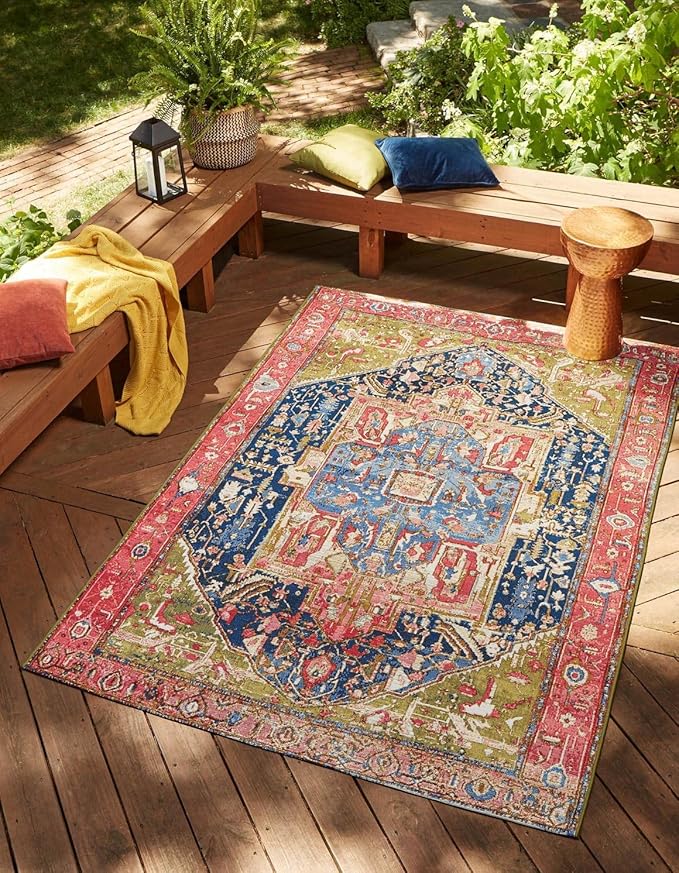 Unique Loom Outdoor Traditional Collection Area Rug - Limon (5' 3" x 8' Rectangle, Multi/ Red)
