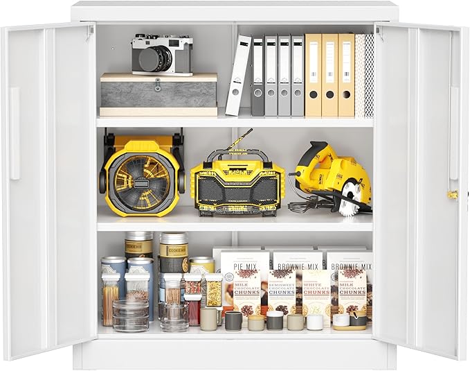Greenvelly Metal Garage Storage Cabinet, White 36" Locking File Cabinet with 2 Doors and Adjustable Shelves for Home Office,School