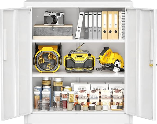Greenvelly Metal Garage Storage Cabinet, White 36" Locking File Cabinet with 2 Doors and Adjustable Shelves for Home Office,School