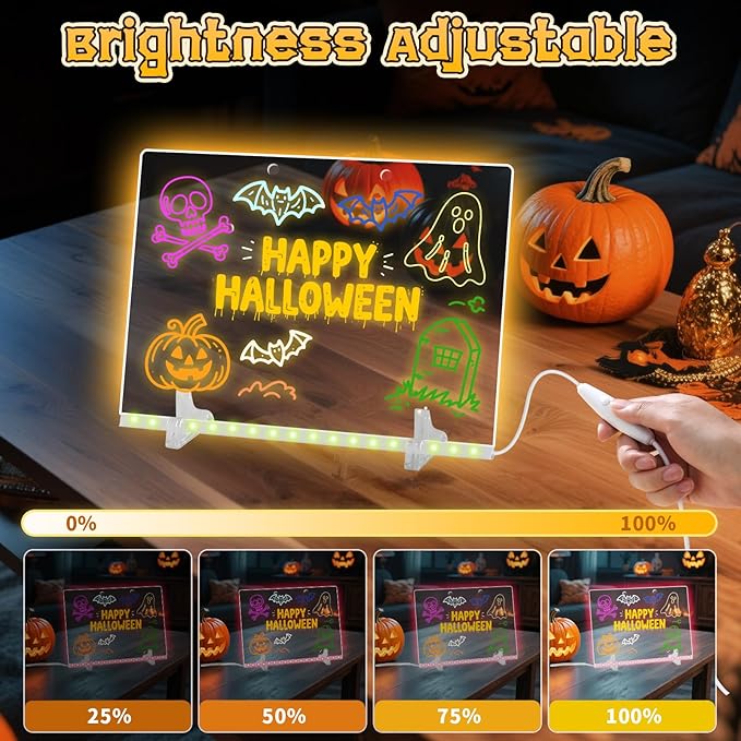 Lumiboard Led Drawing Board with 7 Colors,12"X8" Acrylic Dry Erase Board with Light, Include Adapter, Hanging Chain, Led Drawing Board for Kids with Stand,Birthday and Halloween Gifts for Kids