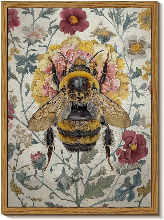 Djmwtb Vintage Framed Wall Art Bee Canvas Wall art Botanical Flower Art Prints Nature Paintings Artwork Pictures Wall Decor for Bedroom Living Room 8x10in