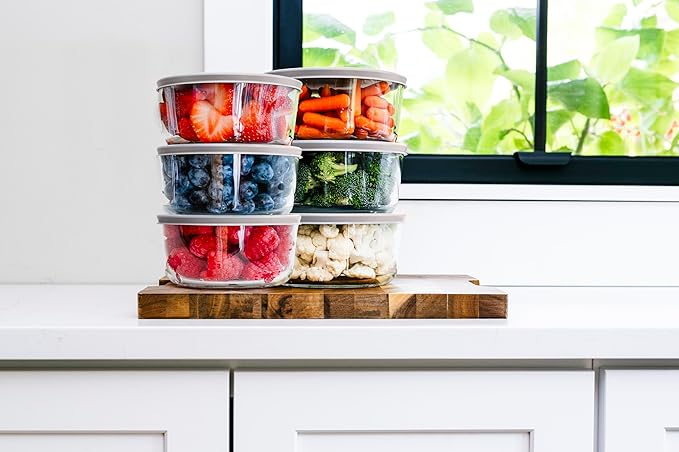 12-Piece Glass Food Storage Containers Set (6 Containers + 6 BPA-Free Lids) | 4-Cup, Leakproof | Microwave, Freezer, Oven & Dishwasher Safe | Ideal for Meal Prep & Pantry Organization
