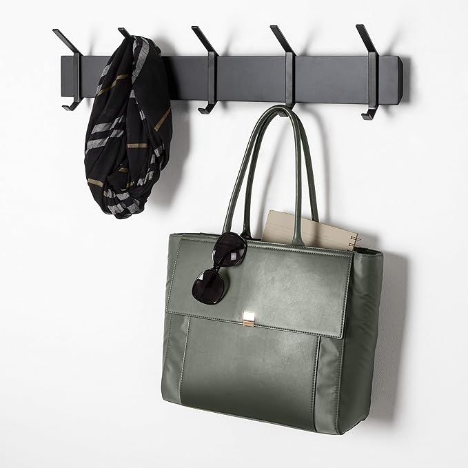 Kate and Laurel Rossmore Farmhouse 5-Hook Wall Hanging Coat Rack, Black, Modern Hanging Rack for Coats, Bags, Or Pots and Pans