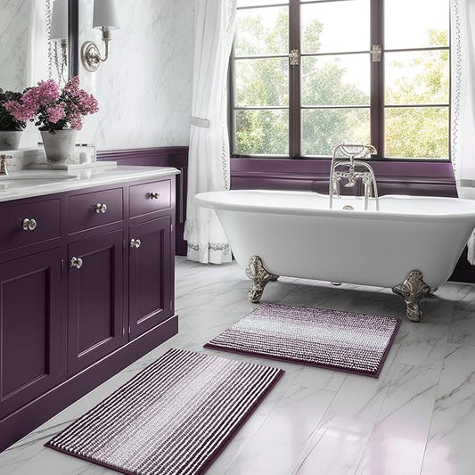 BSICPRO Bathroom Rugs and Mats Sets, 2 Piece Thick Absorbent Chenille Bath Mat Rug Set Non Slip, Soft Shaggy Bath Room Floor Mats for Bathroom, Machine Washable (Mauve Wine, 20" x 32" Plus 16" x 24")