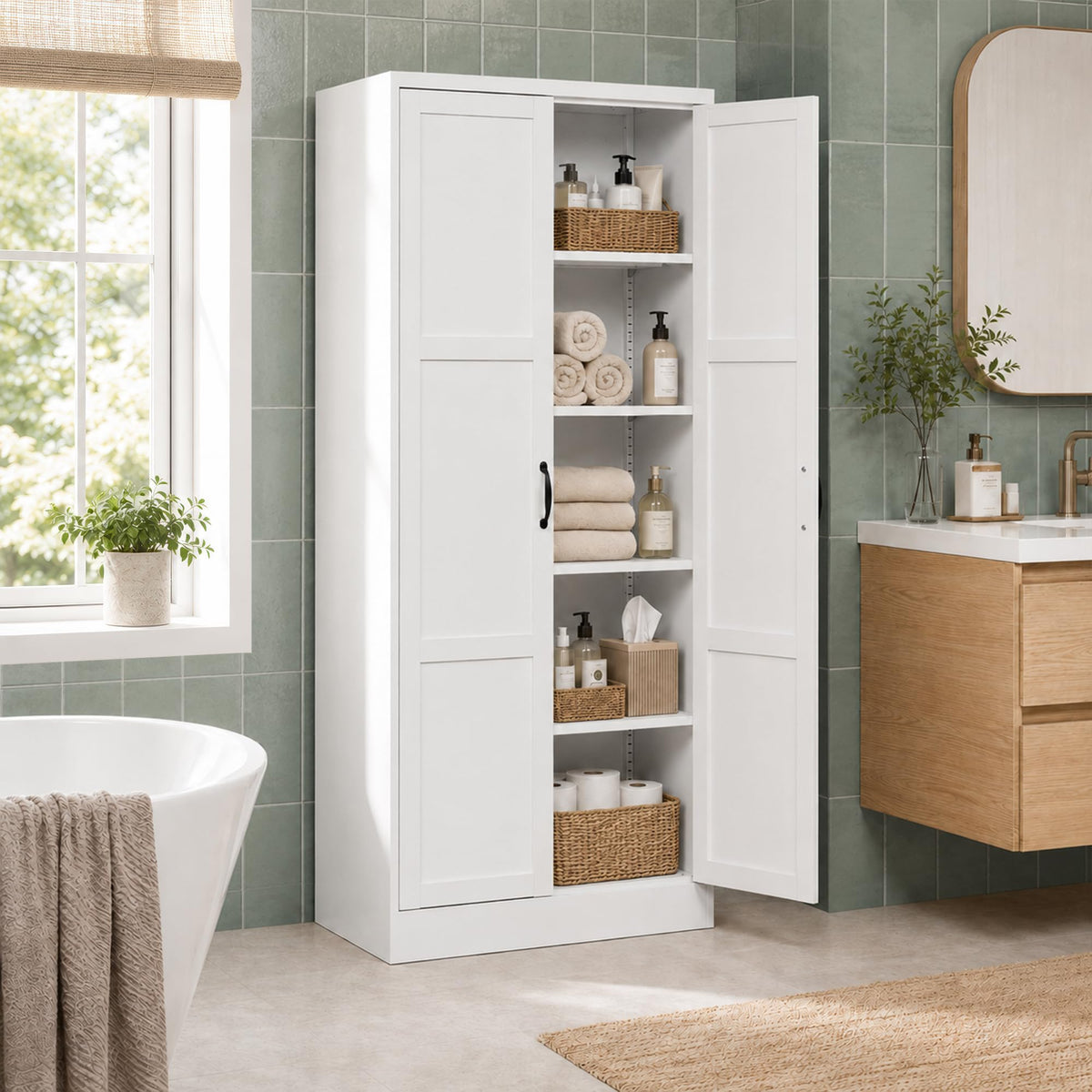 Tivostaral 71” Metal Kitchen Pantry Storage Cabinet with Adjustable Shelves