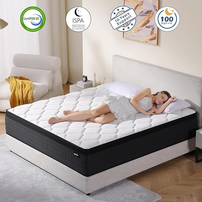 Full Size Mattress, 12 Inch Hybrid Memory Foam Full Mattress in a Box, Pressure Relief, Medium Firm, CertiPUR-US