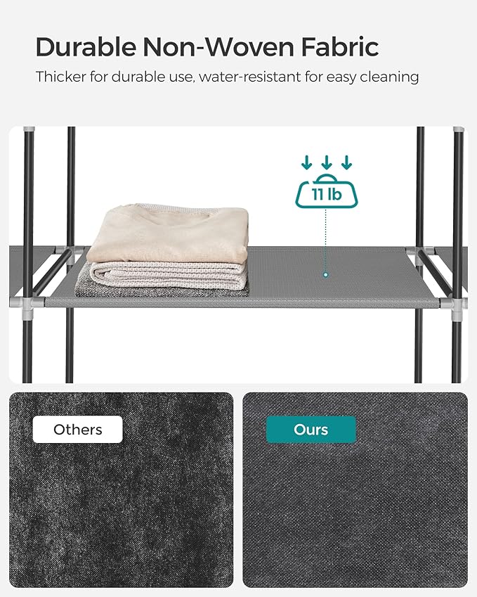SONGMICS Portable Closet Wardrobe with Shoe Rack and Cover, Closet Storage Organizer, 2 Hanging Rods, Shelves, and 4 Side Pockets, 50 x 17.7 x 69.3 Inches, Spacious for Bedroom, Gray URYG008G02