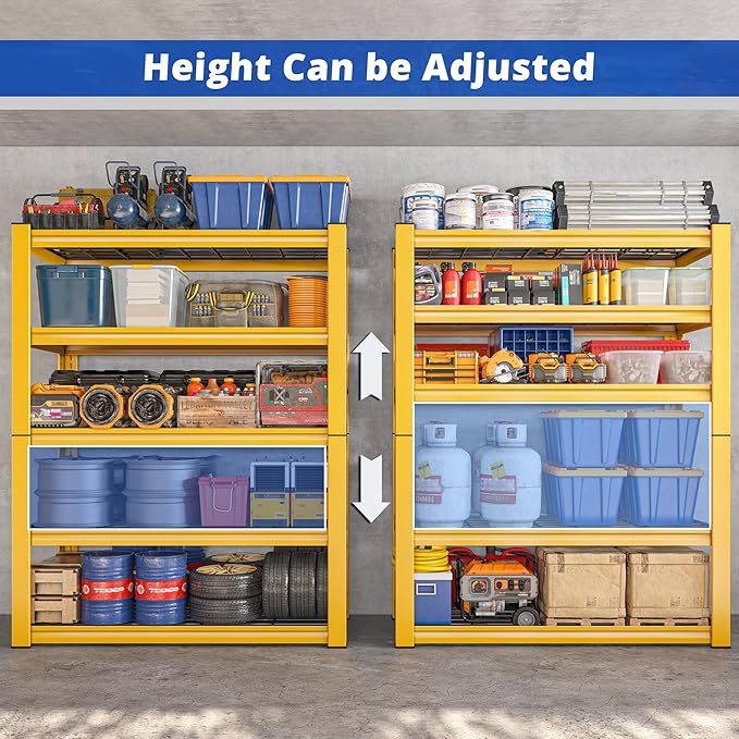 REIBII 72''H Garage Shelving 3010 LBS Storage Shelves Adjustable Metal Shelving 5 Tier Metal Shelves for Storage Industrial Shelf for Pantry Kitchen Basement 72" HX35.5 WX16 D, 4 Pack