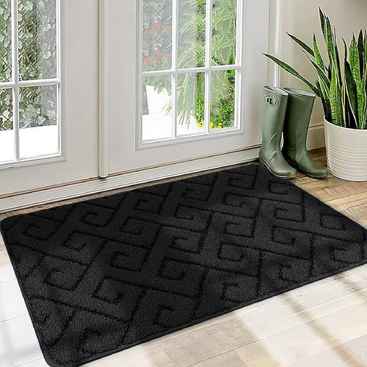 Walensee Indoor Doormat, Front Door Mat for Entrance (24"x35" Black) Machine Washable Entryway Rug, Non Slip Trapper Door Rugs Absorbent Dirt Low Profile Shoes Scraper Inside Floor Mats