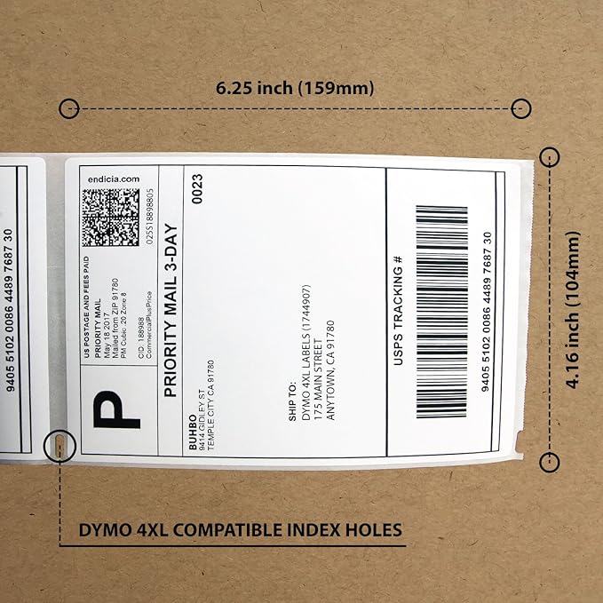Buhbo Compatible with DYMO LabelWriter 4XL 4" x 6" Shipping Label 1744907, White (20 Pack / 220 Labels Per Roll)